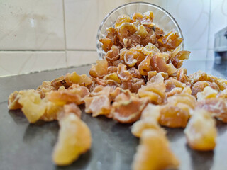 Picture of homemade dyed gooseberry candy in a bowl