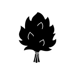 Bath whisk with leaves. Silhouette Sauna broom. Outline icon of classic accessory for Russian banya. Black simple illustration of bunch of branches. Flat isolated vector pictogram, white background