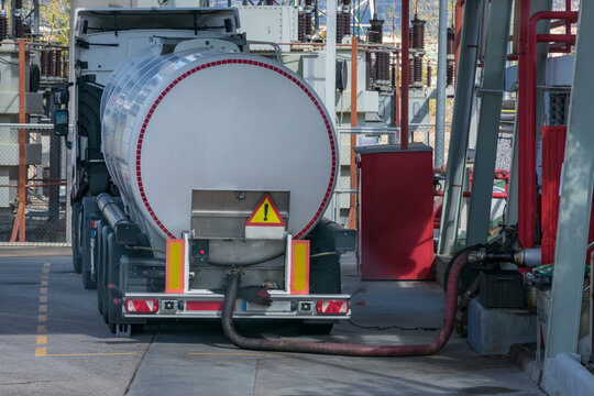 Truck Unloading Fuel In A Cogeneration Plant To Produce Electricity.