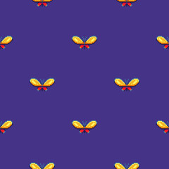 Cute seamless pattern with pixelated butterflies. Minimalistic vector illustration