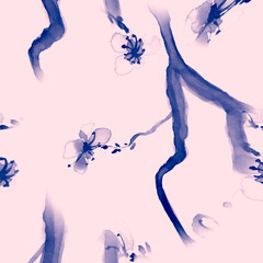 Fototapeta premium Indigo Blooming Branches. Seamless Flower 