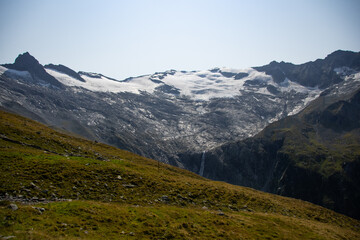 Fototapeta na wymiar View of a melting glacier in the Austrian Alps in summer