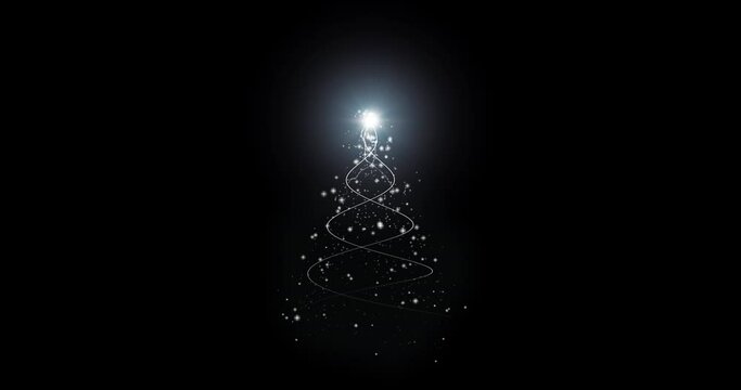 Isolated black backgrounds white Christmas tree for cold winter new year santa festival decorate celebrate with overlay and luxury gold green theme with white shine star and snow snowflake flare
