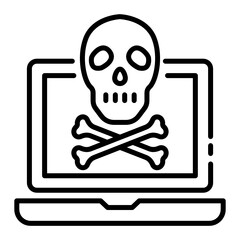 Computer Virus Vector Line Icon Design, Cloud computing and Internet hosting services Symbol on White background, Hacking Attempt Concept, Cross Bone with Skull Sign 