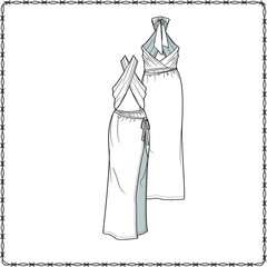 women dress editable fashion flat sketch for creating new designs mockup