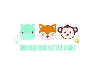 Naklejka premium cute animal faces with inscriptions, colored vector illustration on a white background