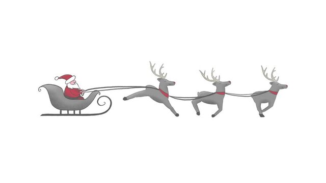 Hand drawn loop animation of Santa Claus sleigh. Includes alpha matte.