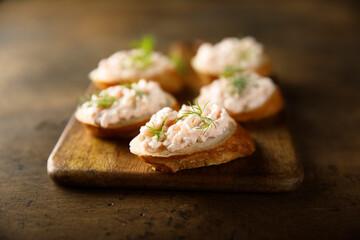 Homemade shrimp or salmon pate on toast