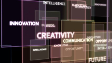 Digital word cloud , Creative concept of Business and technology related words , 3D render