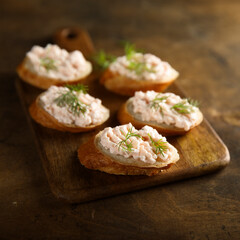 Homemade shrimp or salmon pate on toast