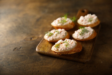 Homemade shrimp or salmon pate on toast