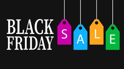 Black Friday Sale word made of colorful tags isolated on black background