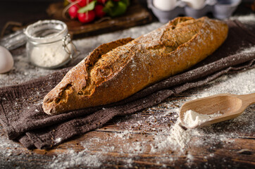 Homemade rustic baguette