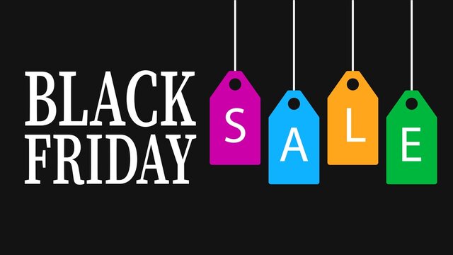 Black Friday Sale word made of colorful tags isolated on black background