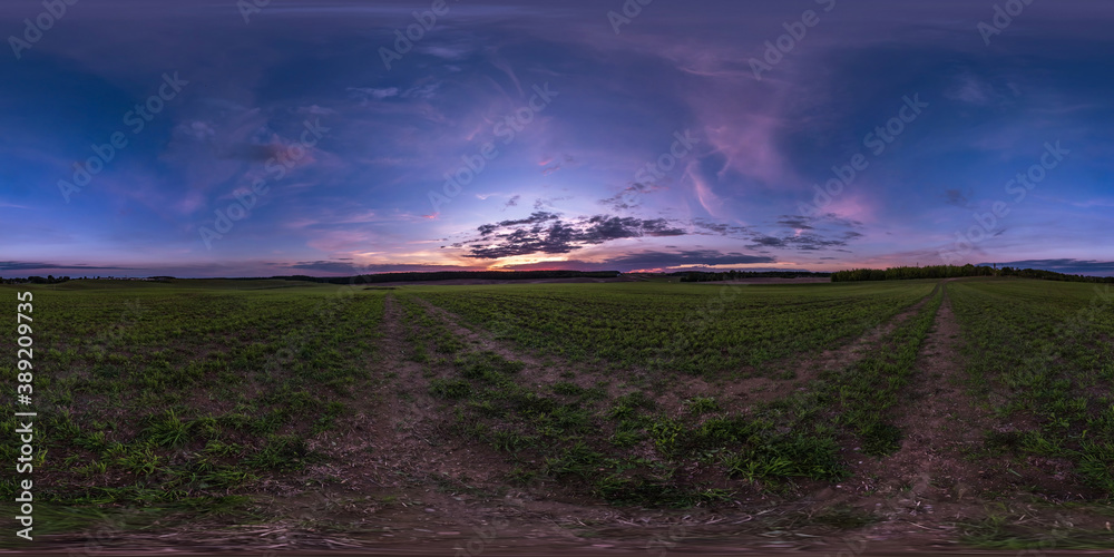 Wall mural full seamless spherical hdri panorama 360 degrees angle view on among farm fields in autumn evening 