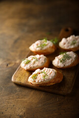 Homemade shrimp or salmon pate on toast