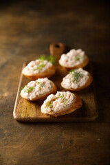 Homemade shrimp or salmon pate on toast