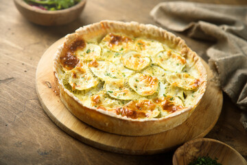 Homemade zucchini quiche with cheese