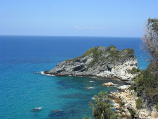 Fototapeta premium The turquoise ocean and paradise beaches of the greek island of Samos in the Aegean Sea, Greece
