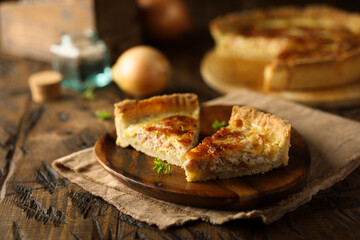Traditional French onion quiche or pie