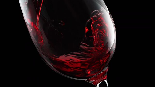 Red Wine Swirling in a Crystal Wineglass. Shot in 1000 FPS with High-Speed Camera, Phantom Flex 4K