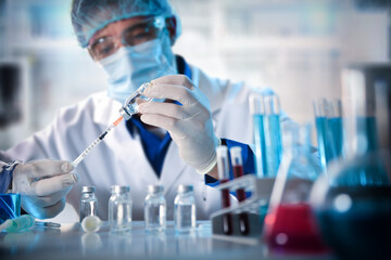 Fototapeta premium Biochemistry researching vaccine in laboratory
