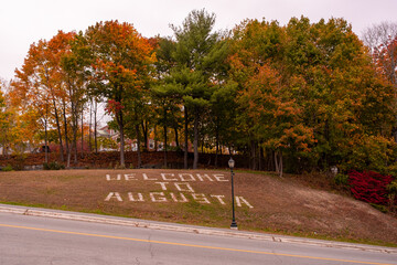 Welcome to Augusta sign on the road to Augusta, ME