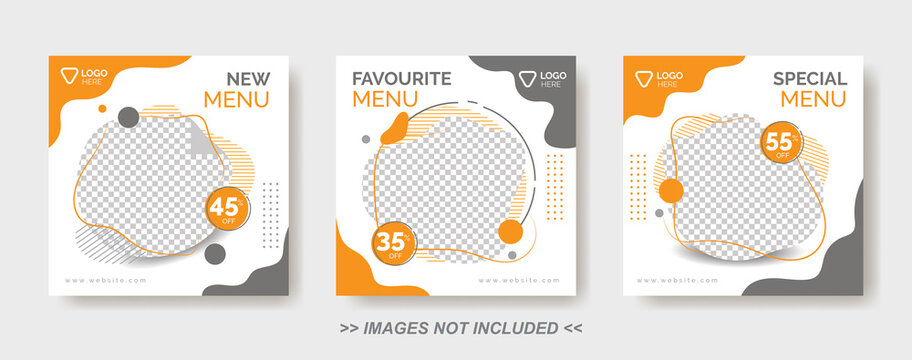 Food Menu Banner Template,  Social Media Post Template with gray and orange color