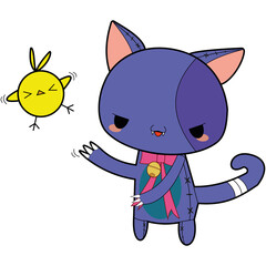 Evil kitty hunts little bird