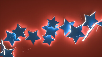 blue glowing stars on a red background. abstract background. 3d render illustration