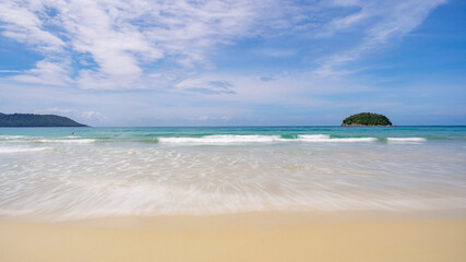 Compositions of scenery tropical sea beautiful sandy beach nature for background and summer design.
