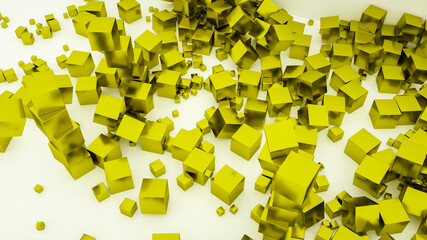 abstract background of golden cubes. 3d render illustration