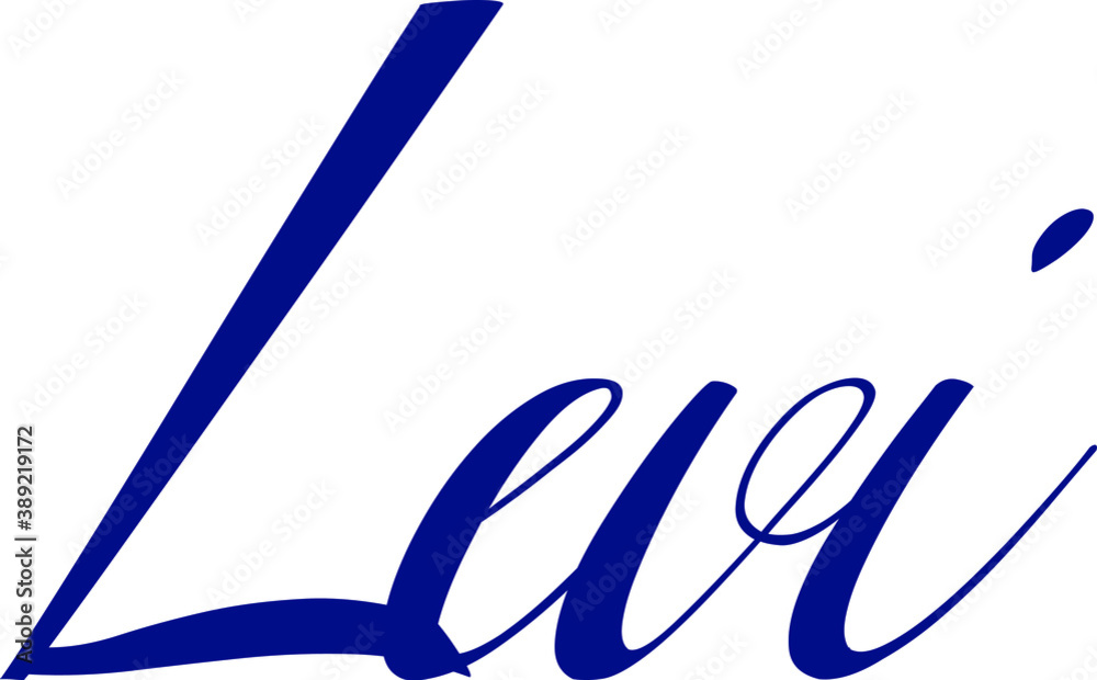 Fototapete levi-male name cursive calligraphy blue color text on light grey background