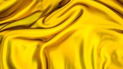 golden shiny material with waves and folds. 3d render illustration