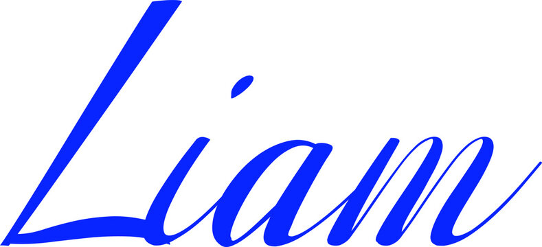 Liam-Male Name Cursive Calligraphy Blue Color Text on Light Grey Background