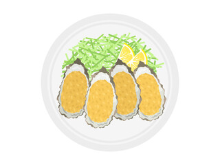 皿に盛られたカキフライのイラスト