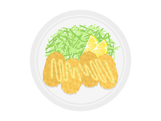 皿に盛られたカキフライのイラスト