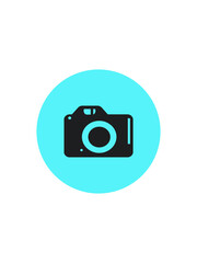 Camera icon in a turquoise circle. Isolated object. 3D rendering