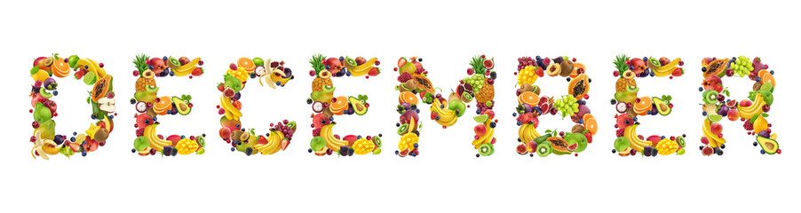 December word made of tropical and exotic fruits