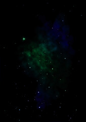 Distant flickering star array and cold cosmic nebula.