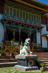 Fototapeta premium Pelling, India - October 2020: Statue of a lion in the Pemayangtse Monastery on October 30, 2020 in Pelling, Sikkim, India.
