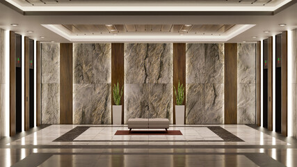 3D rendering luxury lobby interior near elevator with panoramic - 389220346