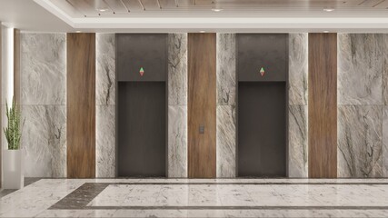 3d rendering front of elevators with luxury decoration of building