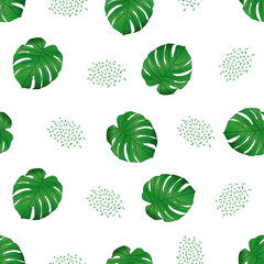 Seamless pattern with green palm leaves