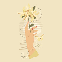 Hand With White Chrysanthemum