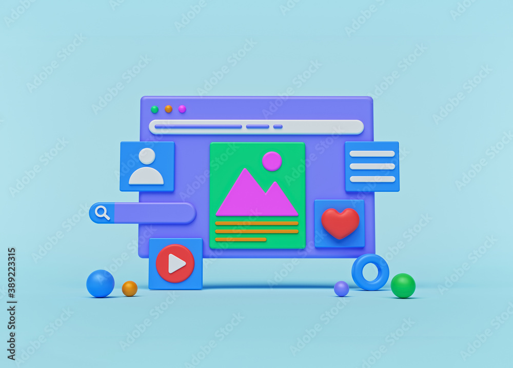 Fototapete minimal concept of creating a modern website. 3d rendering