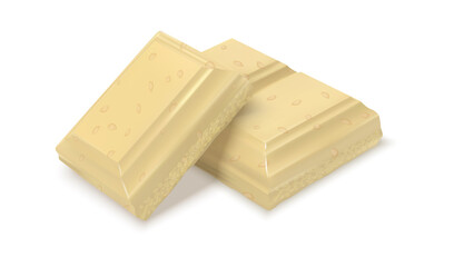 Milk chocolate. Realistic piece of while cacao porous snack. Sweet ingredient for confectionery creams, toppings and dessert. Package decoration template food product advertising isolated vector candy