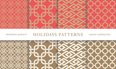 Set of seamless winter holidays geometric patterns. Merry Christmas and Happy New Year collection. Modern elegant wallpaper. Vector illustration. - 389224109