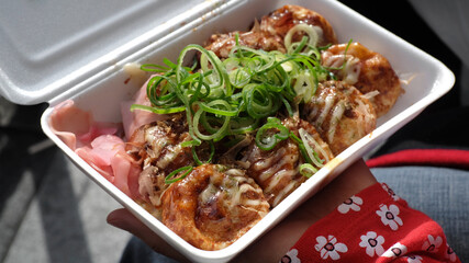 Hot Takoyaki in a White Box