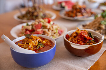 chicken cooked in sauce with vegetables and healthy vegeratian food